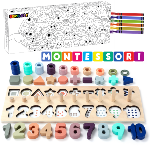 Wooden Puzzle Montessori Toys with Doodle Coloring Box
